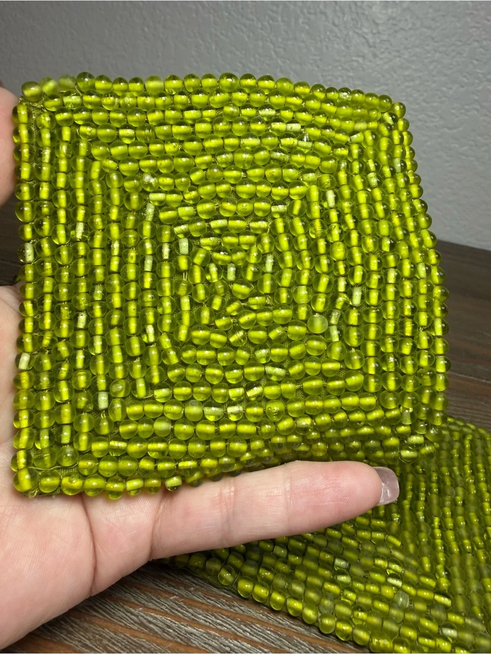 NWT Pottery Barn Green Glass Beaded Coasters Set of Four 4” Square Made in India